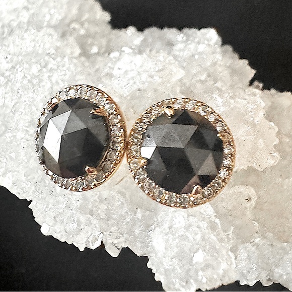 ♣️ Kate Spade Black Onyx Crystal Pave Halo Stud Earrings - Picture 4 of 13